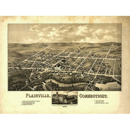 Hartford Connecticut Map - Historic Map of Plainville Connecticut 1878 Hartford County Canvas Art - (24 x 36)