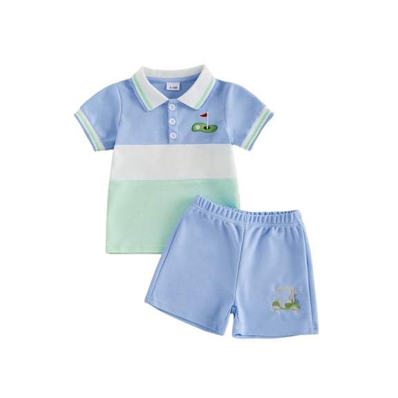 BemeyourBBs 2Pcs Toddler Baby Boy Golf Outfits Infant Baby Boy Summer Clothes Short Sleeve Golf Embroidery Button Down Shirt Shorts Set Toddler Baby Boy Summer Outfit