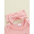 thumbnail image 5 of WIBACKER Ribbed Knit Romper and Headband Outfit Set for Newborn Baby Girls Infant Baseball Fan Short Sleeve Jumpsuit Summer Coming Home Clothes, 5 of 7
