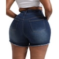 thumbnail image 2 of Gocolloa Women Plus Size Jean Shorts Sexy Stretchy High Waisted Frayed Raw Hem Denim Shorts Royal Blue 26W, 2 of 5