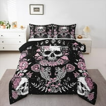 Homewish Gothic Skull Bedding Comforter Set,Pink Retro Flower Twin Comforter Sets,Galaxy Starry Night Bedding Set For Girls Kids,Breathable Home Decor Reversible,2 Pieces