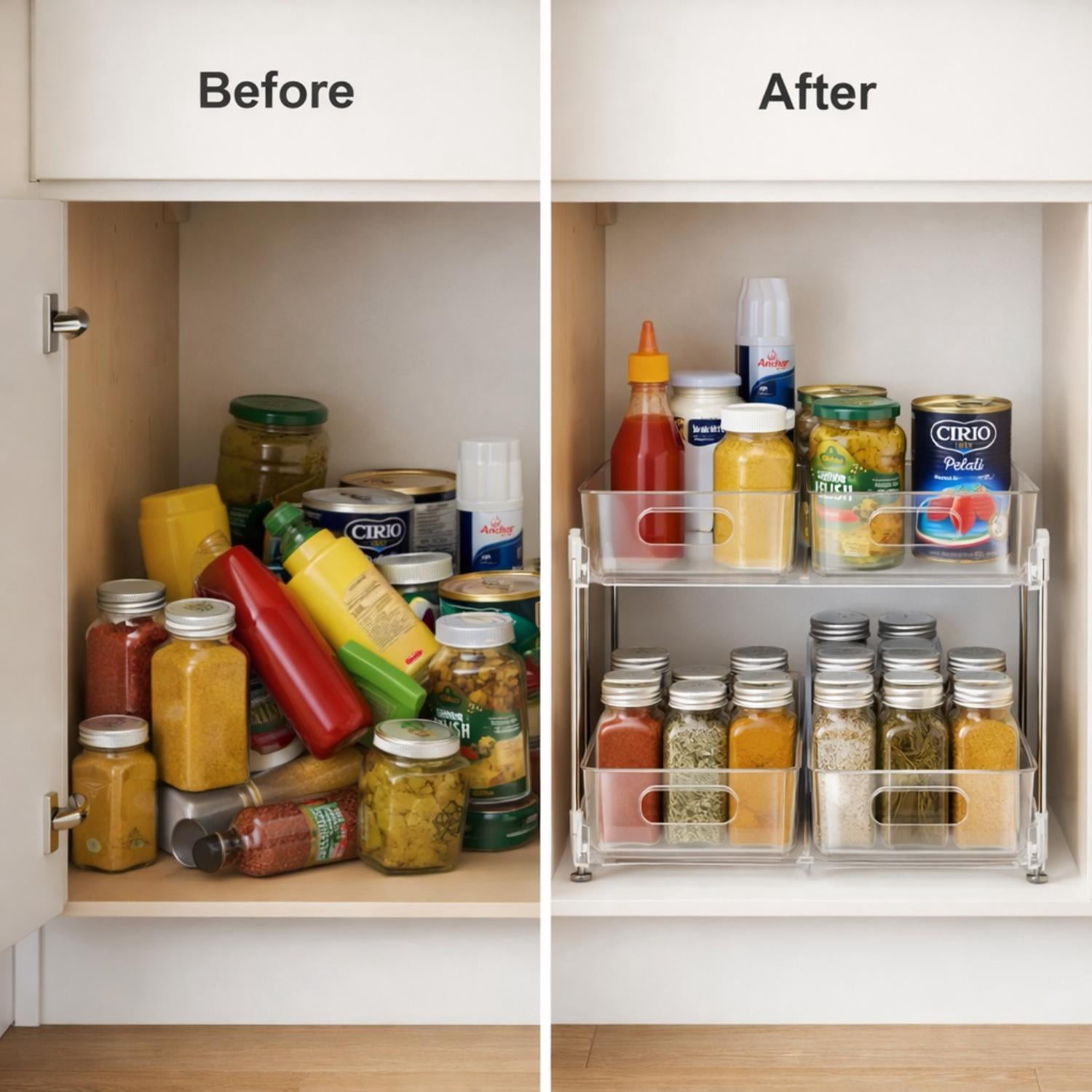Sorbus 2-Tier Pull-Out Pantry Organizer Set, 2 Pack Clear Kitchen Cabinet Storage Drawers
