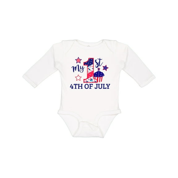 Inktastic My 1st 4th of July with Stars and Cupcake Boys or Girls Long Sleeve Baby Bodysuit