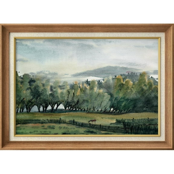 IDEA4WALL Premium Frame Wall Art Forest Clearing in Green Valley Landscape Print Nature Wilderness Fine Art Countryside Floral Botanical Wall Decor for Living Room, Office - 26"x36" Natural
