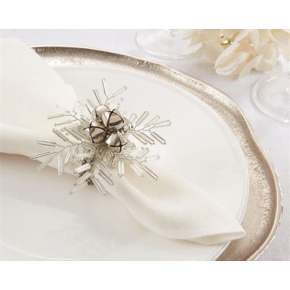 Saro Lifestyle Beaded Snowflake and Bells Napkin Ring (Set of 4)