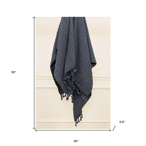 HomeRoots 518781 Blue & Grey Knitted 100 Percent Cotton Throw Blanket
