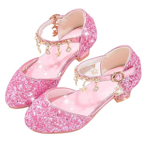 DeHolifer Girls Sparkly Princess Shoes Fashion Tassels Sandals Flower Girl Wedding Party Low Heel Shoes