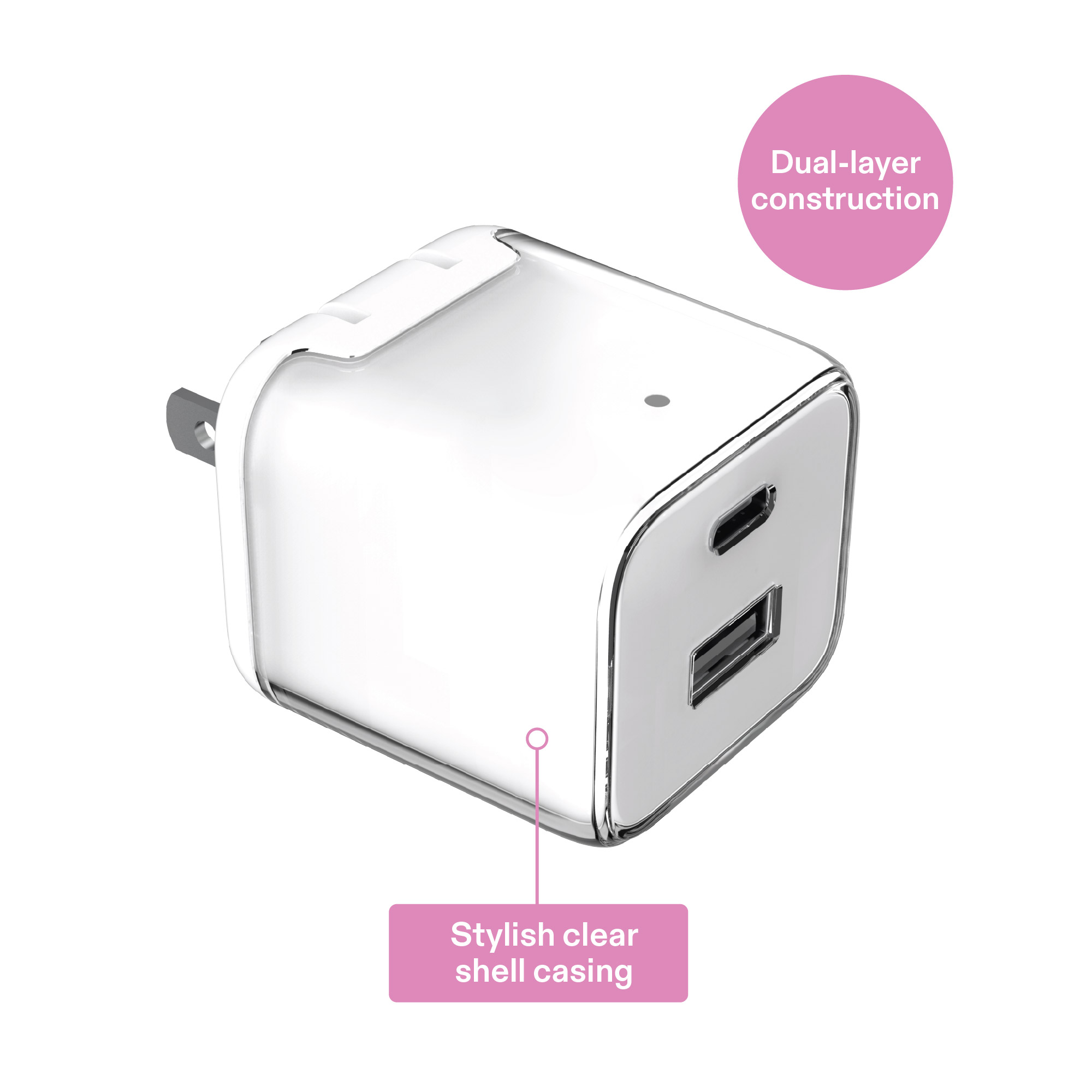 Cargador de pared onn de 32W con doble puerto USB-C y USB-A, carga rápida, certificado USB-IF, enchufe plegable, compatible con iPhone, iPad, AirPods, Samsung Galaxy, Note, Pixel y más - Blanco 3