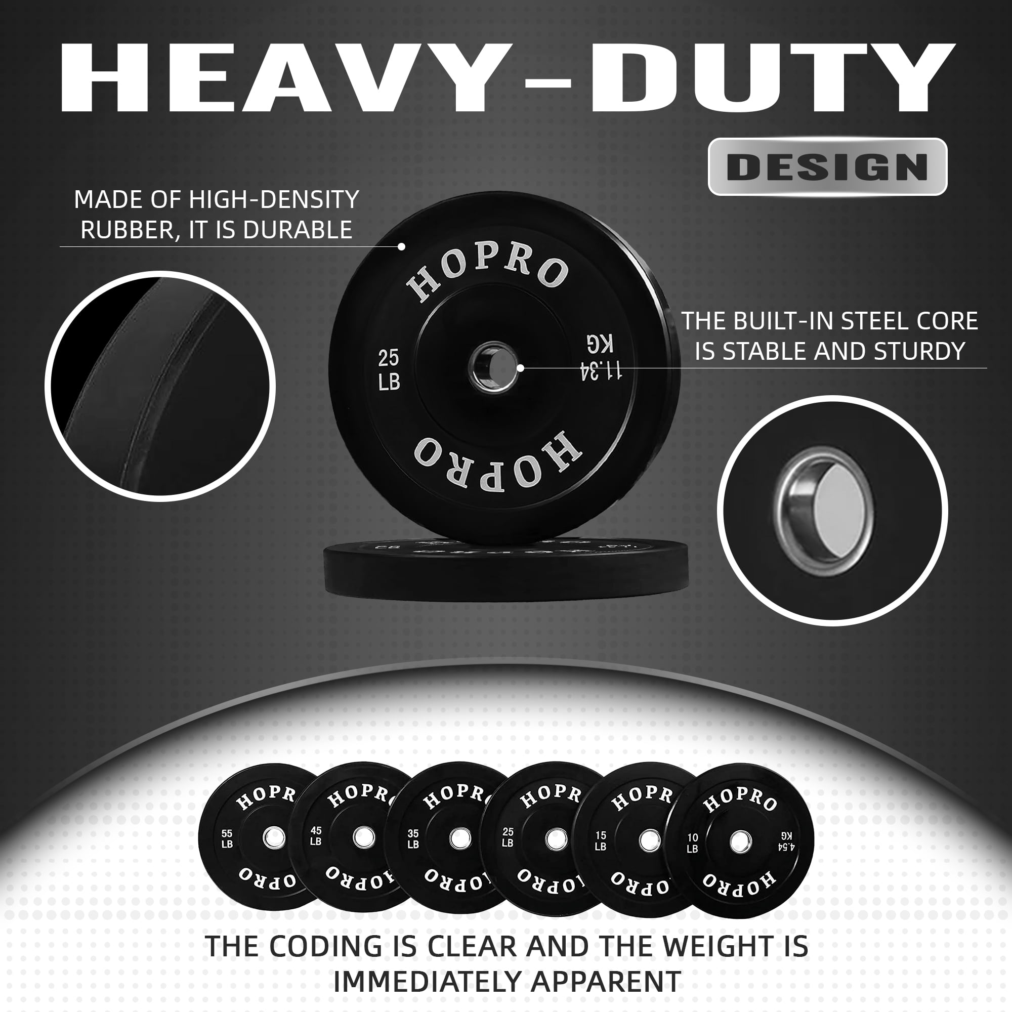 BalanceFrom HOPRO Olympic Bumper Plate Weight Plate with Steel Hub, Black, 25 lbs, Single
