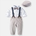 thumbnail image 2 of Xudanell Toddler Outfits for Boys Gentle Romper Suspenders Pants Set with Hat Baby Birthday Boy Suit Silver 3-6 Months, 2 of 9