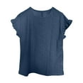 thumbnail image 5 of Tfken Women Tshirts For Summer Solid Color Short Sleeve Crew Neck Tops Breathable Daily Wear Female Soft Shirts Blue, 5 of 5