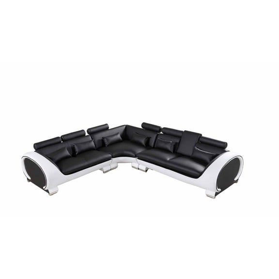 American Eagle AE-LD801R-BK.W Black /White Multi-Color Faux Leather Sectional