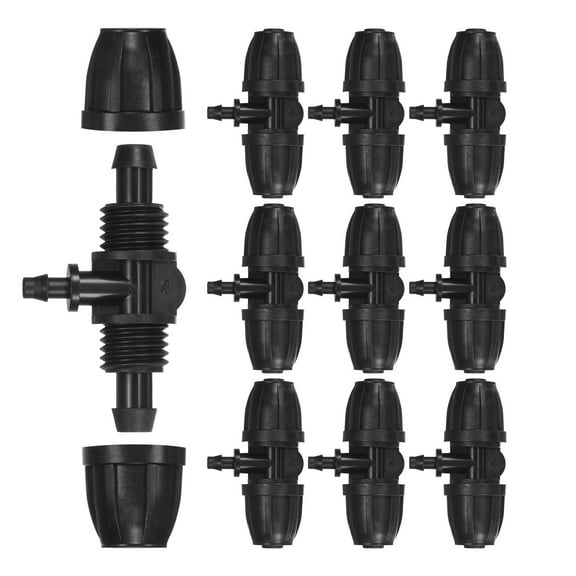 Uxcell 10-Pack Drip Irrigation Barbed Locking Tubing Fittings, 3/8 to 1/4 Inch Tubing Connector 3 Way TEE Coupling Drip Irrigation Parts