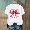 thumbnail image 4 of FRSASU Valentine's Day Heart T-Shirt for Women - Pink Bow Print Casual Short Sleeve Top, Loose Fit Round Neck Tunic Blouse White, 4 of 6