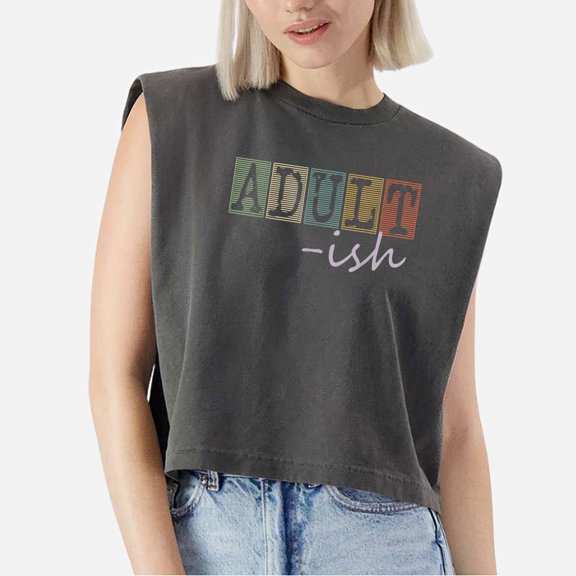 EcoLoom Adultish Sayings Vintage Style Graphic Novelty Cap Sleeve Muscle Crop Shirt Women Sleeveless Baby Tee