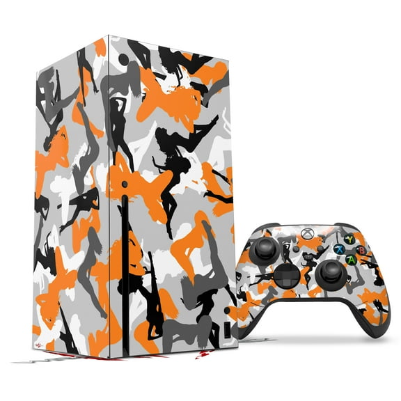 WraptorSkinz Skin Wrap compatible with the 2020 XBOX Series X Console and Controller Sexy Girl Silhouette Camo Orange (XBOX NOT INCLUDED)