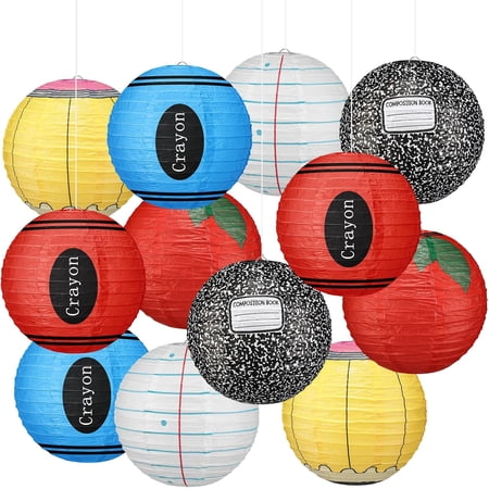 12 Pcs Back to School Classroom Decorations, Hanging Paper Lanterns 10 Inch for Classroom, Composition Apple Crayon Pencil Colorful Lanterns for First Day of School Kindergarten Preschool