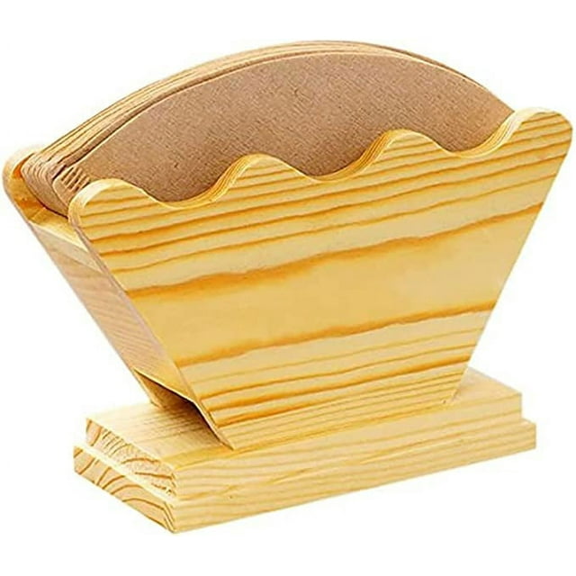 Jinsinto Coffee Filters Holder, Nature Wood Cone Coffee Filter Paper Storage Container Stand Dispenser Rack Shelf for Aeropress Chemex Hario V60 02 #4 and Melitta Cone Filters