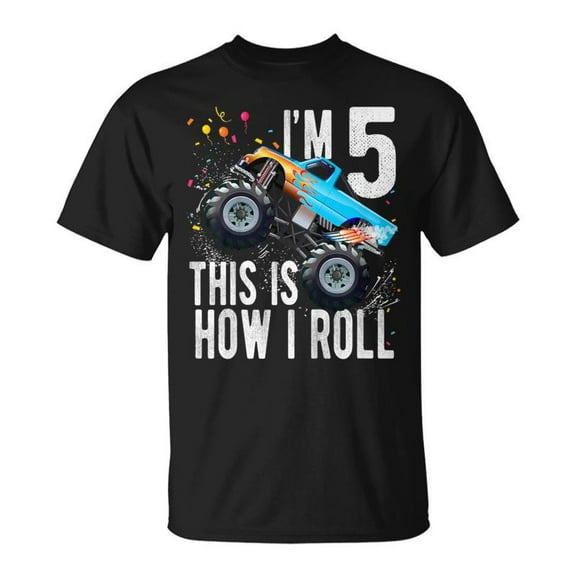 SPEEDRUN Youth 5 Year Old 5Th Birthday Boy Monster Truck Car T-Shirt