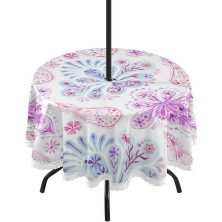 

Hyjoy Watercolor Paisley Pattern Outdoor Tablecloth Durable 60 Inch Round Table Cloth Cover with Zipper Umbrella Hole Camping Tablecloths for Outdoor Party Picnic