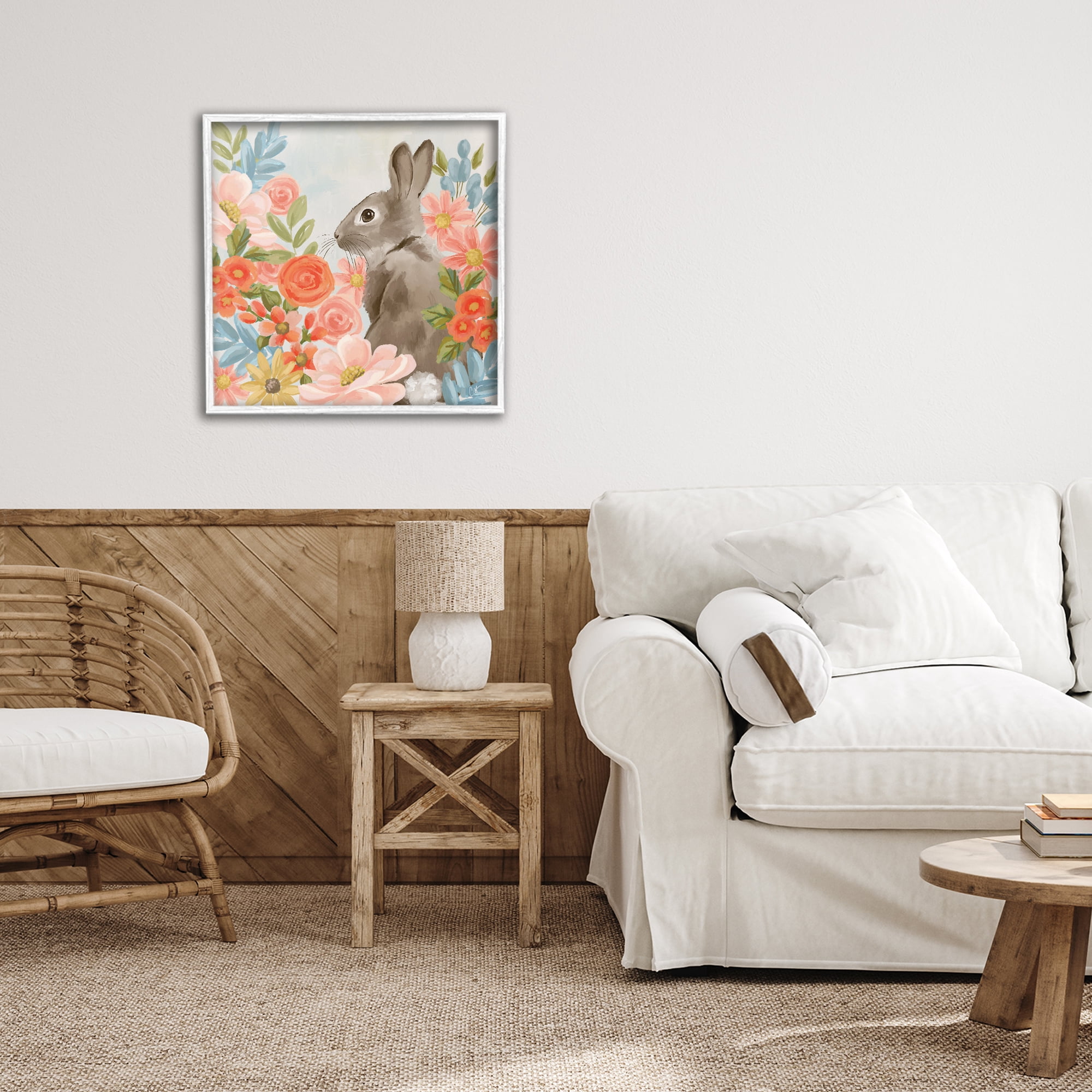 Stupell Industries Bunny In The Blooms White Framed Giclee Art, design by Cat Thurman Designs