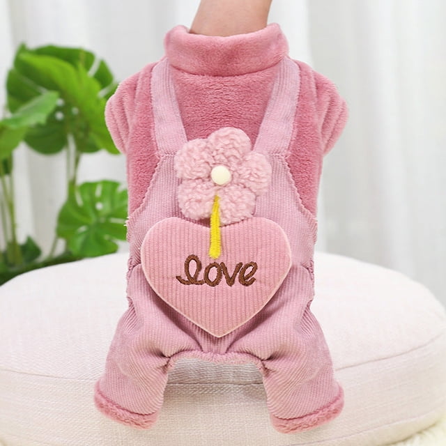 Pet Clothes Autumn Winter Teddy Small and Medium Dogs Thick Warm Four Legged Pink w