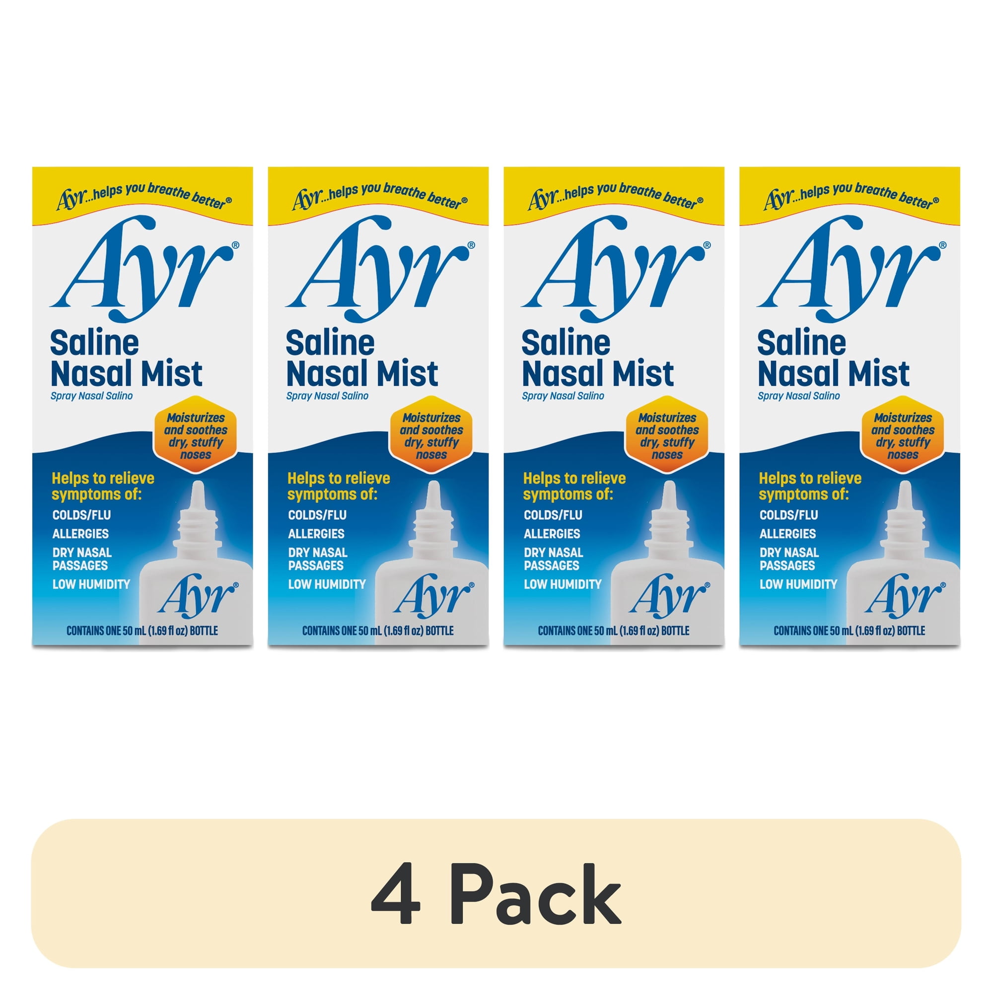 (4 pack) Ayr Saline Nasal Mist, for Daily Saline Nasal Care, 50mL