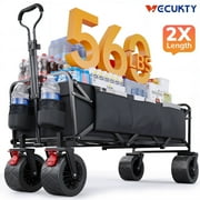Vecukty 51.2" Large Collapsible Folding Wagon Cart, 560 lbs Load Capacity, Heavy-Duty Steel Frame & Oversized Wheels for Grocery Shopping, Camping, Sports, Moving  Black