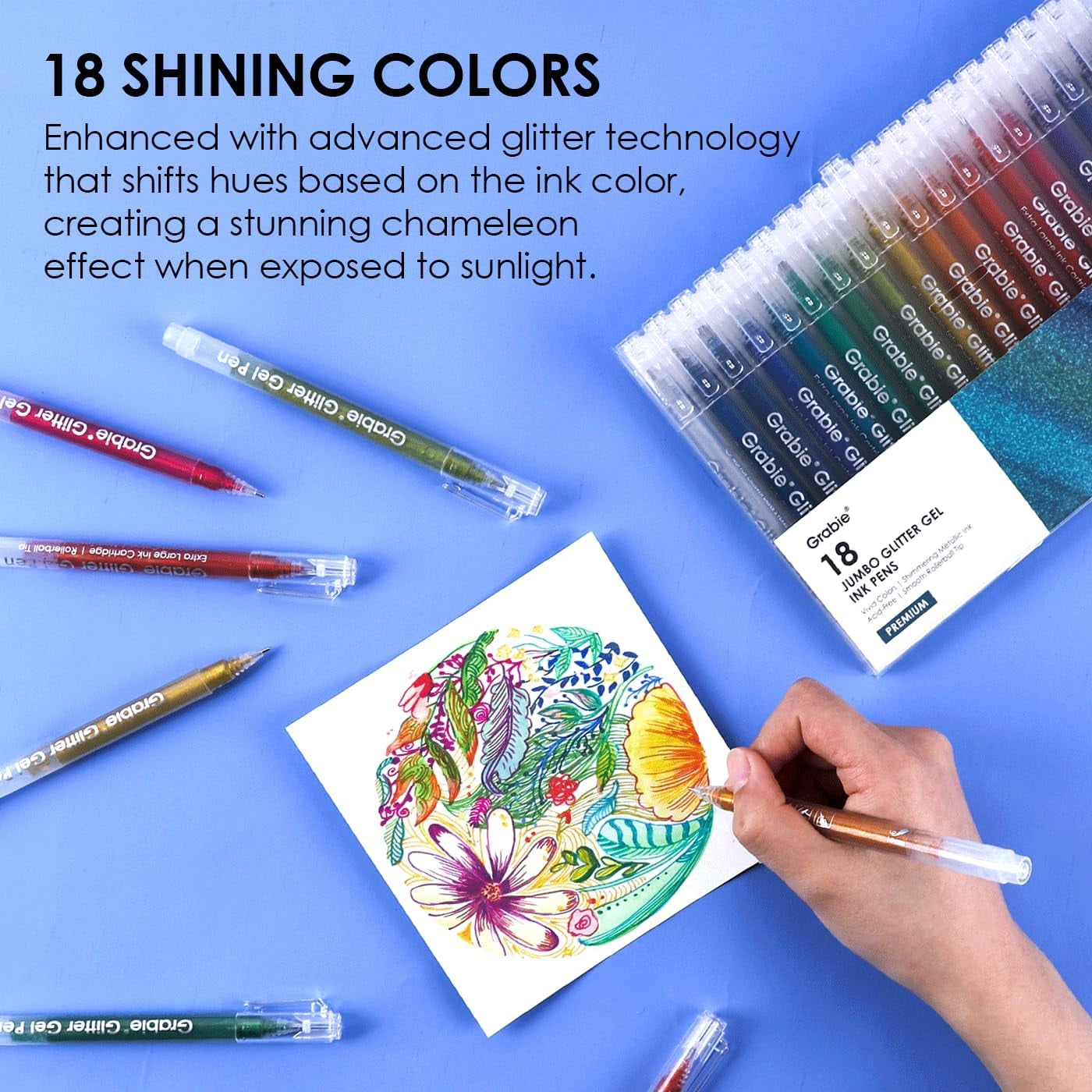 Jumbo Glitter Gel Pens Set of 18, Metallic Sparkle Gel Ink Pens, Large Capacity Vibrant Glitter Pens for Coloring Books, Drawing, Journaling, Scrapbooking & DIY Crafts, Smooth Writing Art Pens