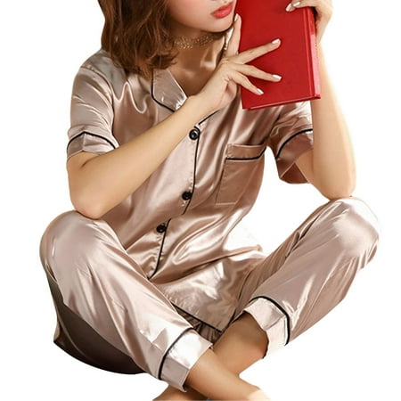 

Pudcoco Womens Ladies Sleepwear Lace Cotton Pajamas Set Nightwear Soft Homewear Pink Pjs