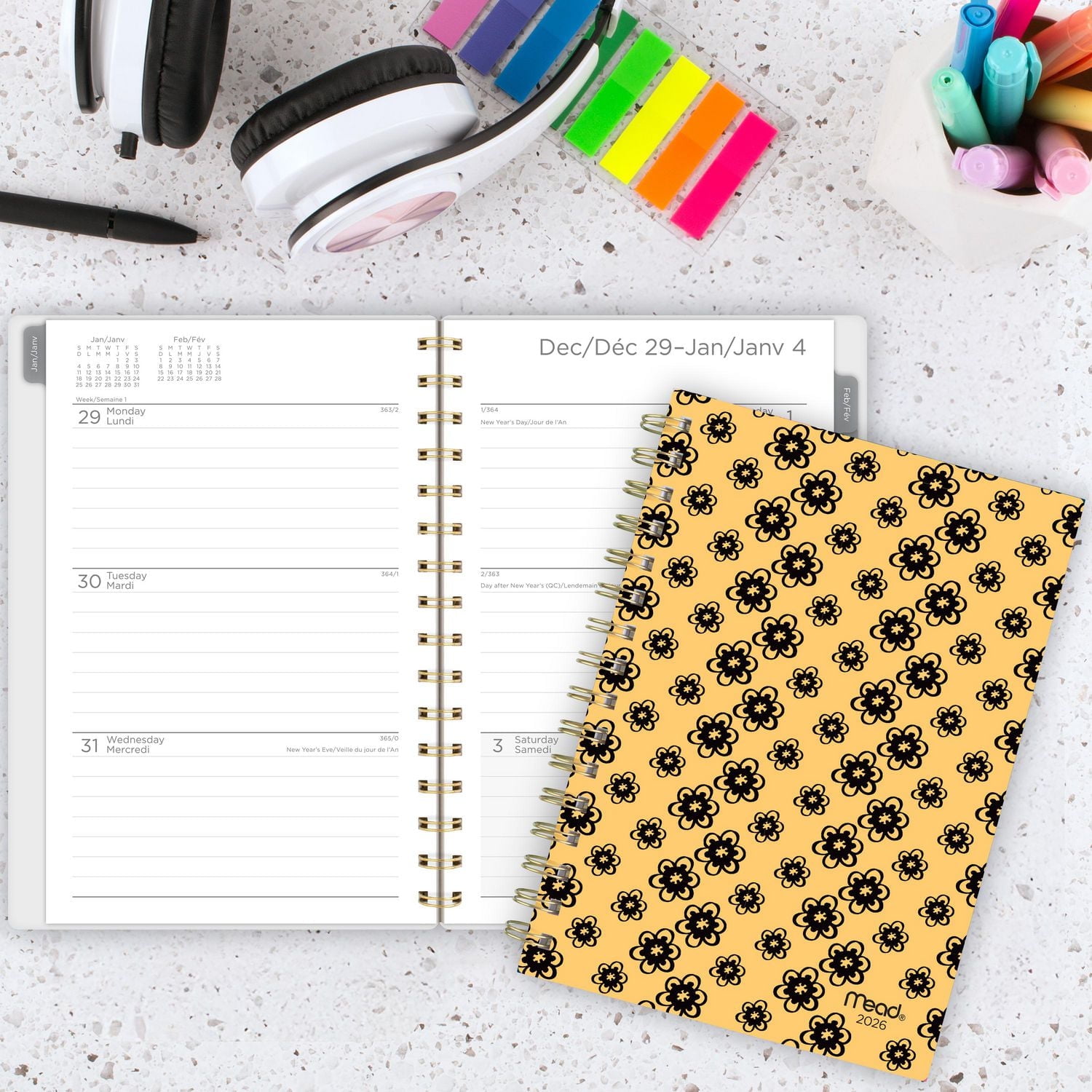 2026 Mead® Yellow Buttercup Small Weekly Clear Poly Cover Planner
