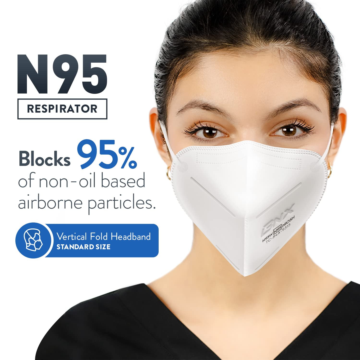 BNX N95 White Respirator Face Mask, 50-Pack, Model H95W