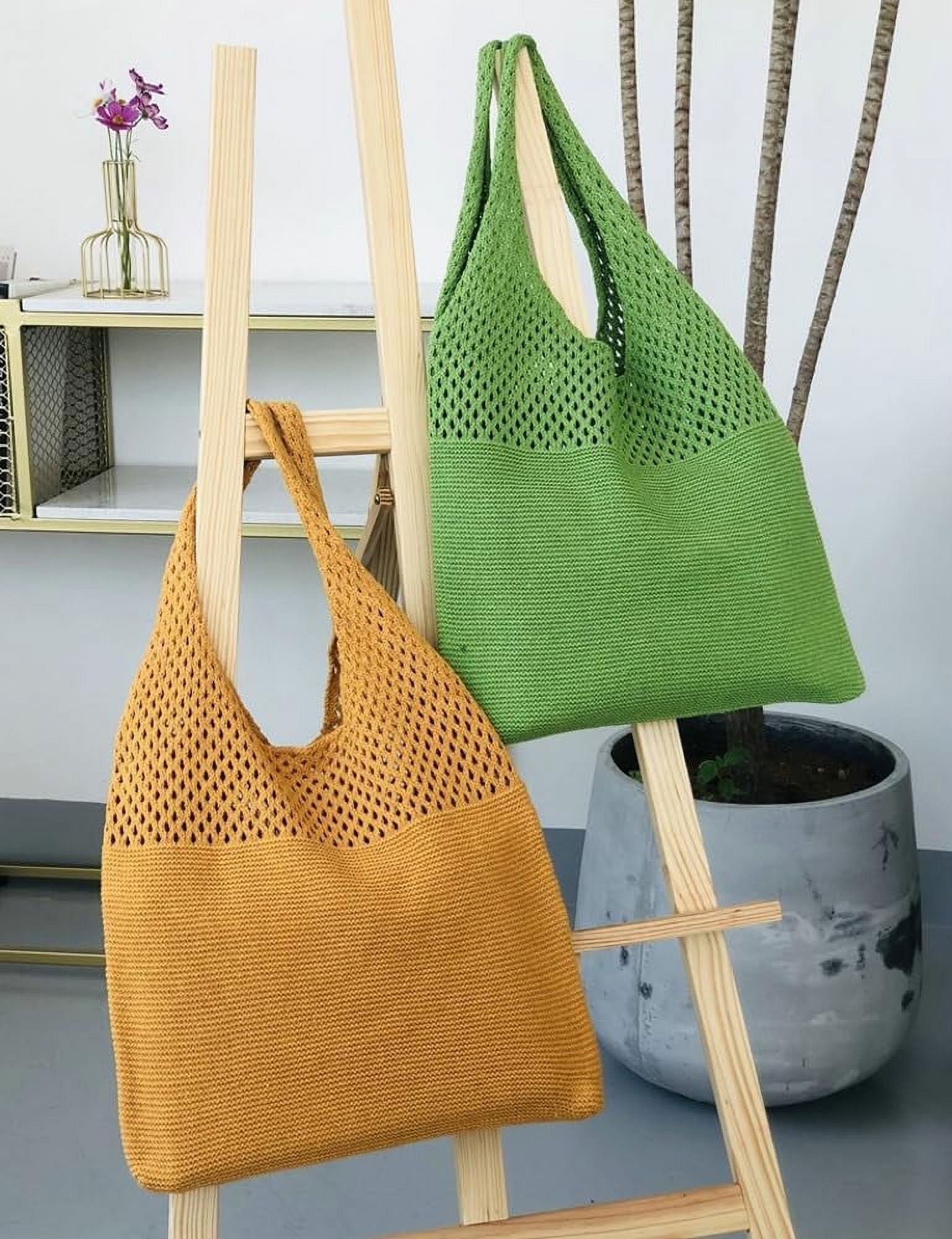 Kukuzhu Women's Handwoven Aesthetic Tote Bag Crochet Woven Hobo Bag Summer Knitted Cute Shoulder Bag Travel Shopping Grocery