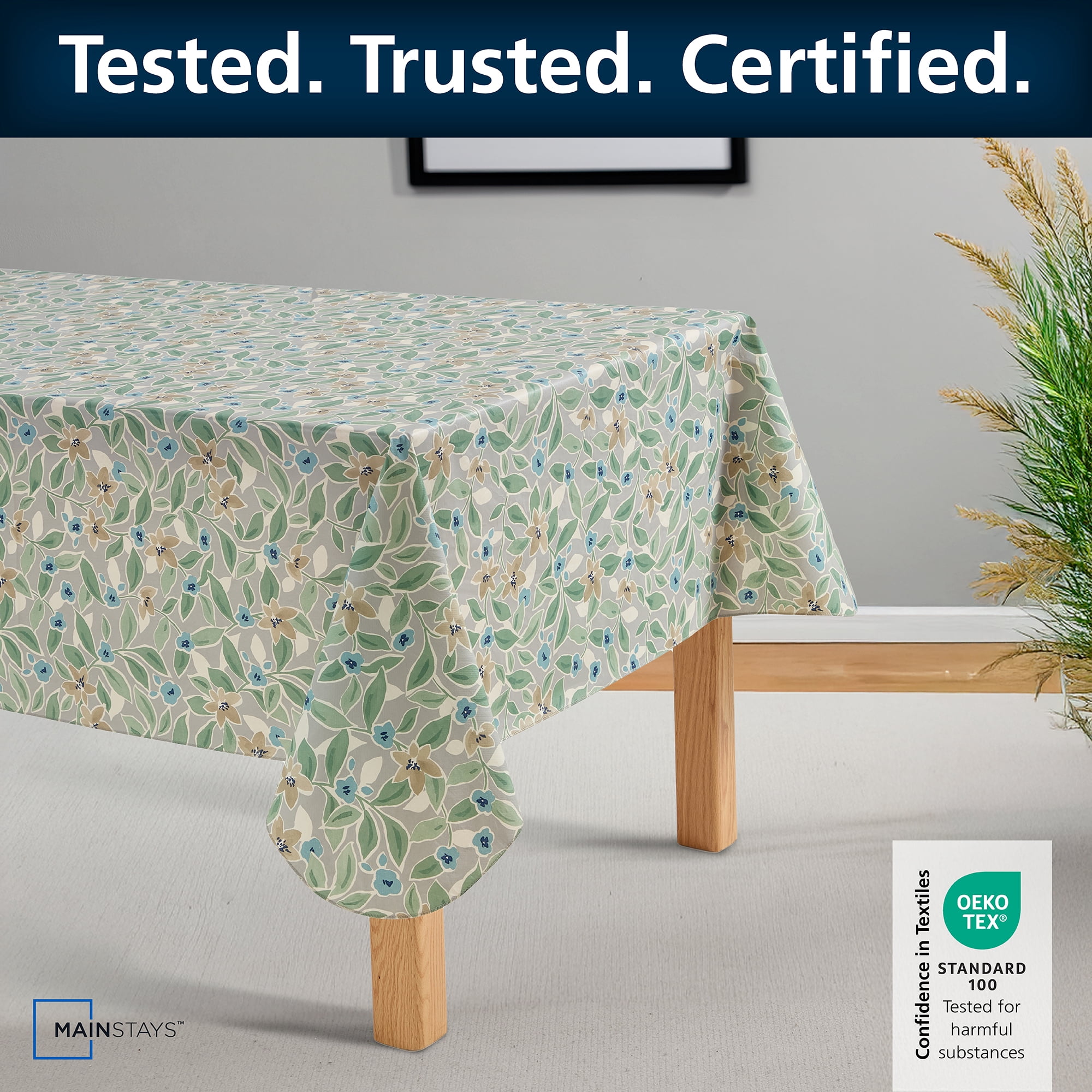 Mainstays PEVA Floral Tablecloth, Indoor & Outdoor Table Decoration 60" x 84" Grey Floral