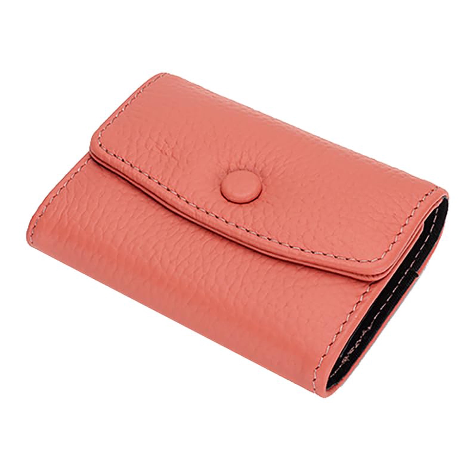 Card Case Genuine Leather Small Short Button Credit Card Wallet Holder Organizer Storage for Women.