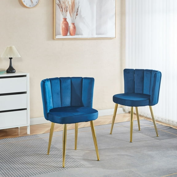 Accent Chairs Modern BLUE dining chair(set of 2 ) with iron tube golden color legs, velvet and comfortable backrest, suitable for dining room, living room, cafe, simple structure.,Fabric Accent Chair