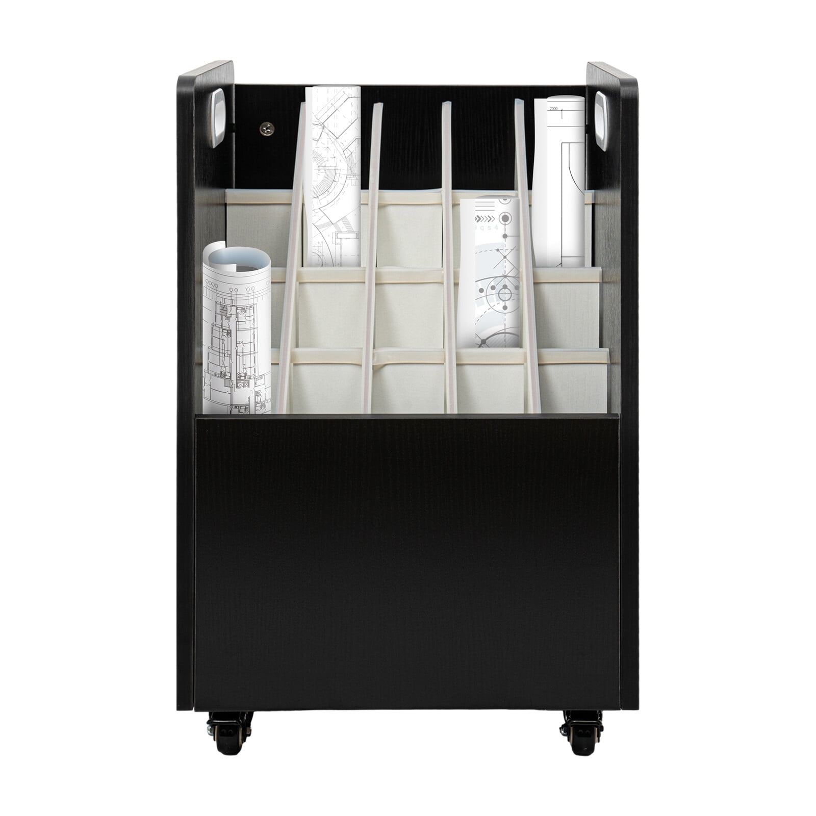 Black Print Storage Organizer with Wheels, 20 Slots Mobile Blueprint Storage Rack Cart, Construction Plan Holder Roll Files Cart Map Poster Storage Cabinet for Office Home School