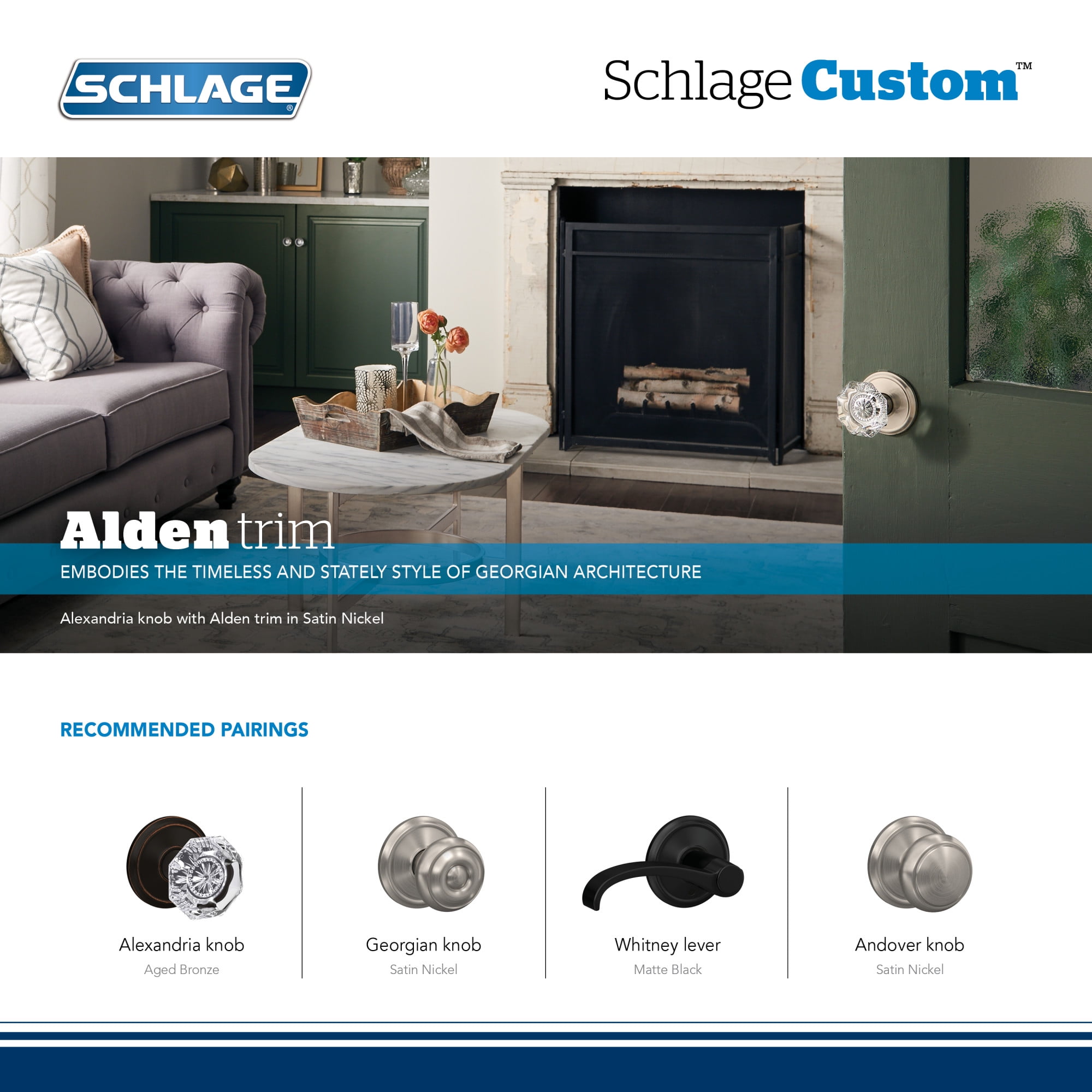 Schlage FC172GEO716ALD Custom Georgian Non-Turning Two-Sided Dummy Door Knob Set - Bronze