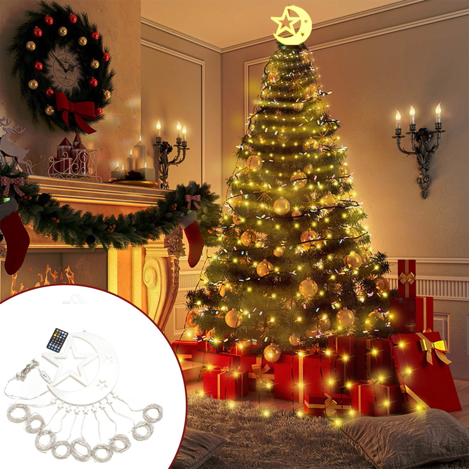 Staron Christmas Solar Outdoor String Lights, Patio Rainproof Decorative Tree, Waterfall Lights for Garden Yard