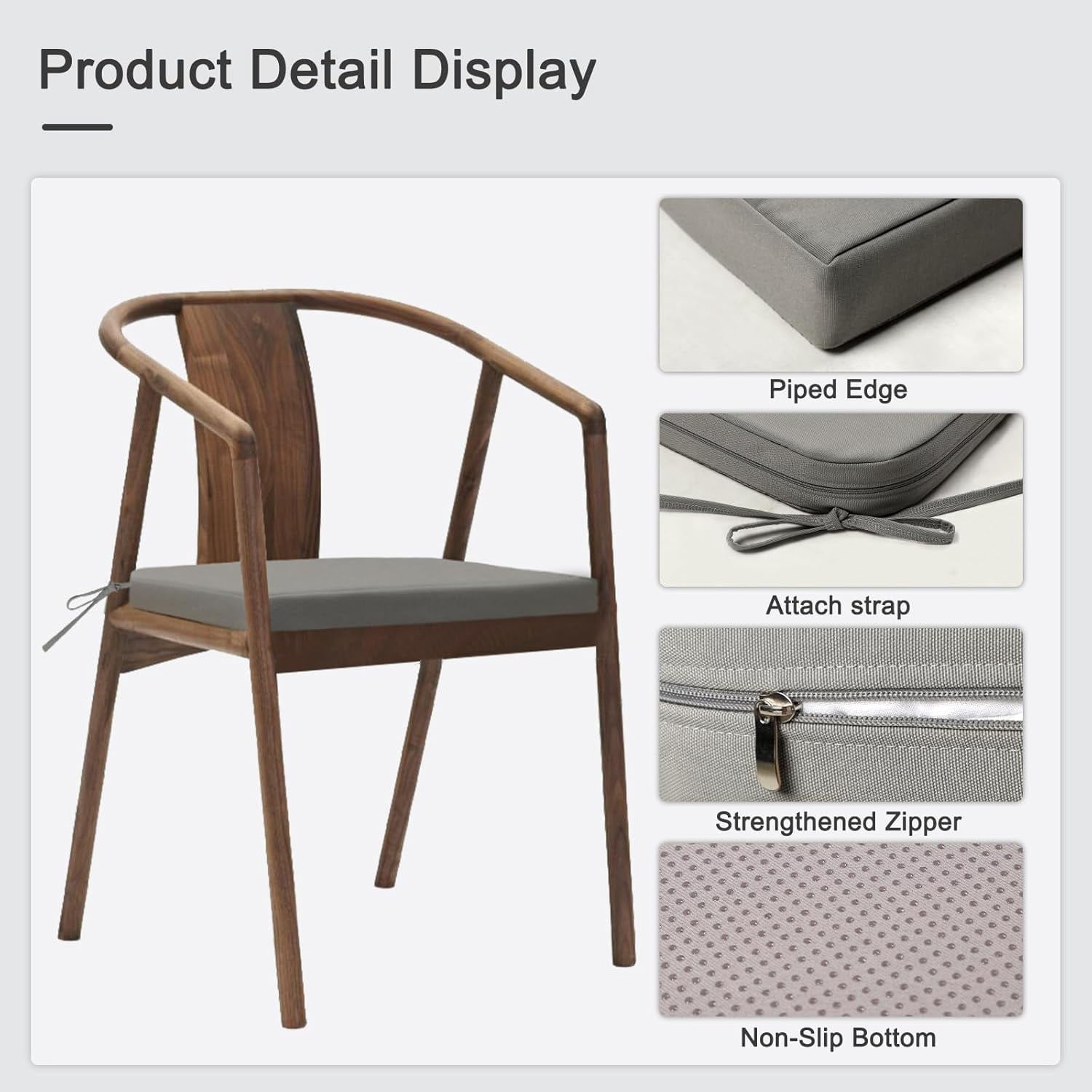 Outdoor Dining Seat Cushions Set of 4 Waterproof Outdoor Seat Cushions with Ties for Patio Yard Garden Dining Kitchen Chair Pad Replacement,Round Corner,17"x16"x2",Grey
