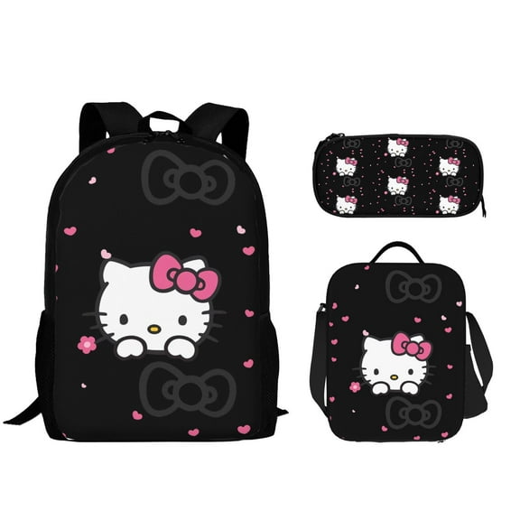 Hello Kitty Backpack Set, Backpack with Lunch Box and Pencil Case 3pcs Set