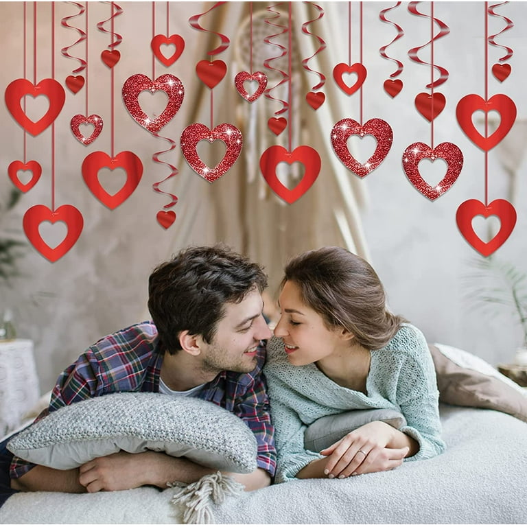 Valentines Hanging Swirl Decorations - 36 Piece Romantic Ceiling Streamers For Party & Office Decor