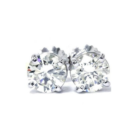 Round Loop Earrings - 14K White Gold 1/2 Carat Natural Round Diamond 4-Prong Stud Earrings