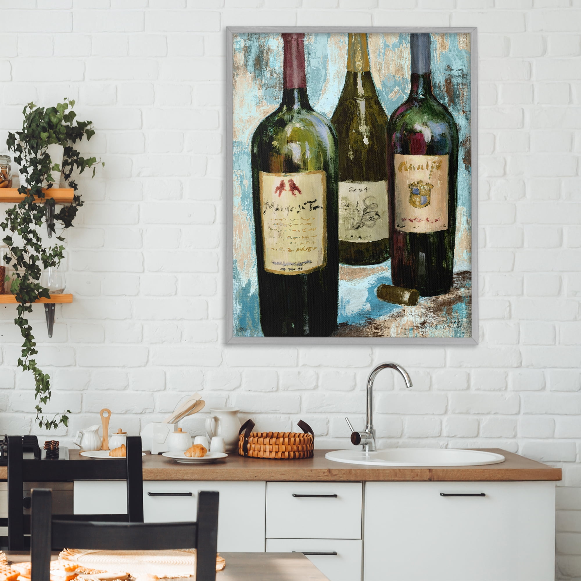 Stupell Industries Labeled Wine Bottle Trio Gray Framed Giclee Art, design by Lanie Loreth