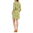 thumbnail image 3 of MODA NOVA Juniors V Neck Floral 3/4 Sleeves Side Pockets Button Dress Green L, 3 of 6