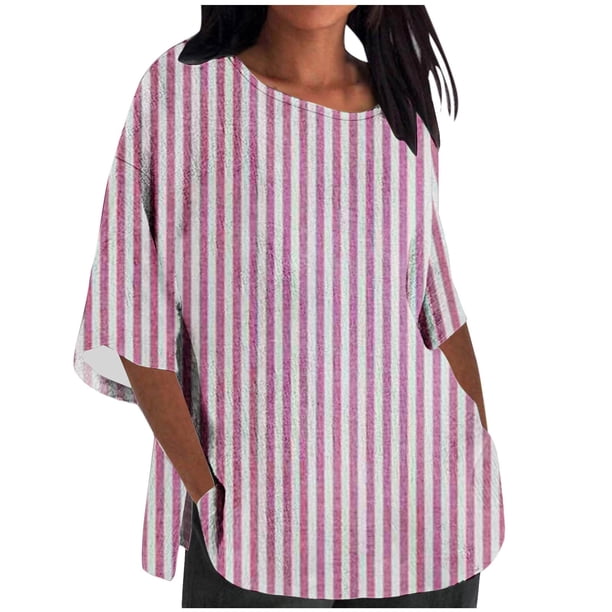Tops Y Blusas de las Señoras Cortado 3/4 Manga Impresa Suelta Camisa Casual, Blusas para las Mujeres Casual