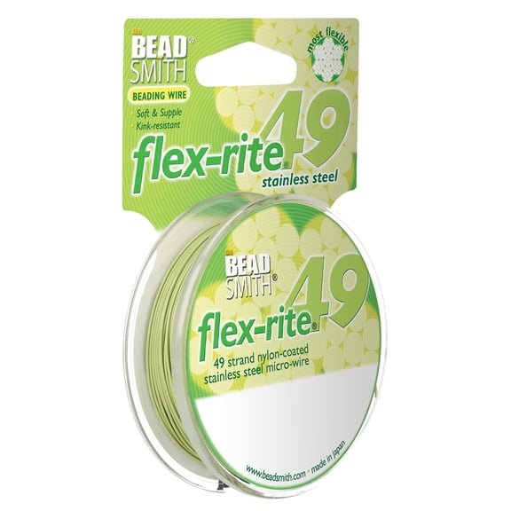 The Beadsmith Flex-Rite Beading Wire - 49-Strand, 0.024" (0.60 mm) Dia, Yellow Green, 30 ft
