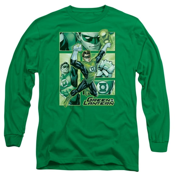 JLA Justice League Green Lantern Panels  Long Sleeve Adult 18/1 T-Shirt Kelly Green