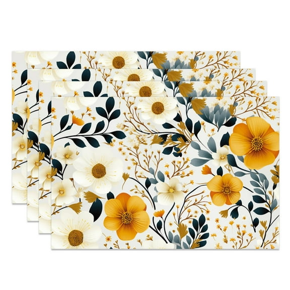 SUNOLIFE Yellow Floral Placemats Flowers Table Mats Set of 4,Mats for Dining Table Decorations 12x18 inch
