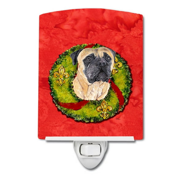 Caroline's Treasures SC9087CNL Mastiff Christmas Wreath Ceramic Night Light, 6x4x3", multicolor